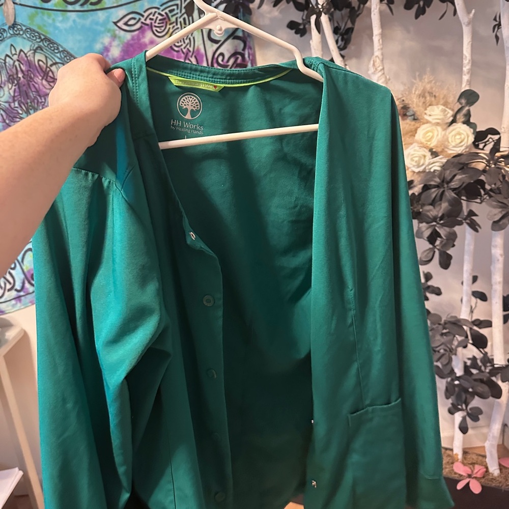 Healing hands button down scrub jacket